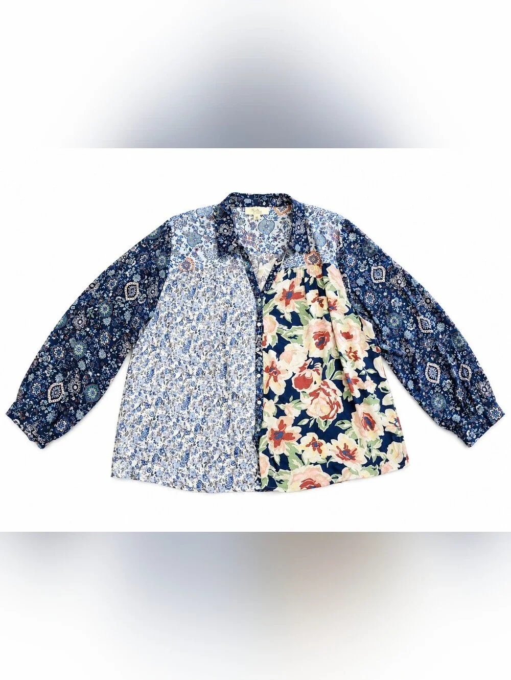 Nurture by Westbound 3X Patchwork Floral Boho Rayon Button Front Blouse - Picture 4 of 7